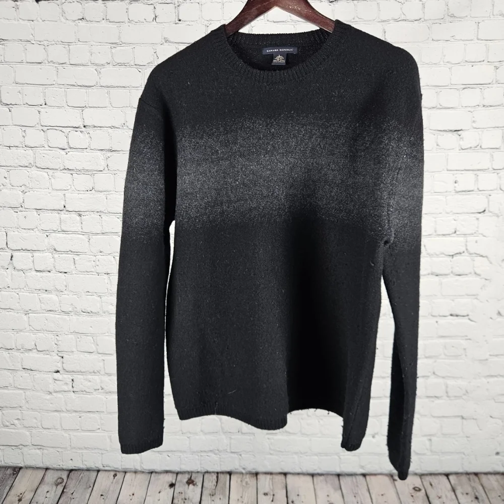 Banana Republic 100% Merino Wool Sweater Men‎ L Black Crewneck Pullover